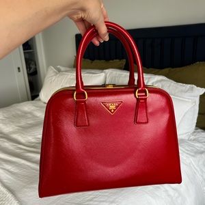 Prada Saffiano Vernice Frame Bag in Red